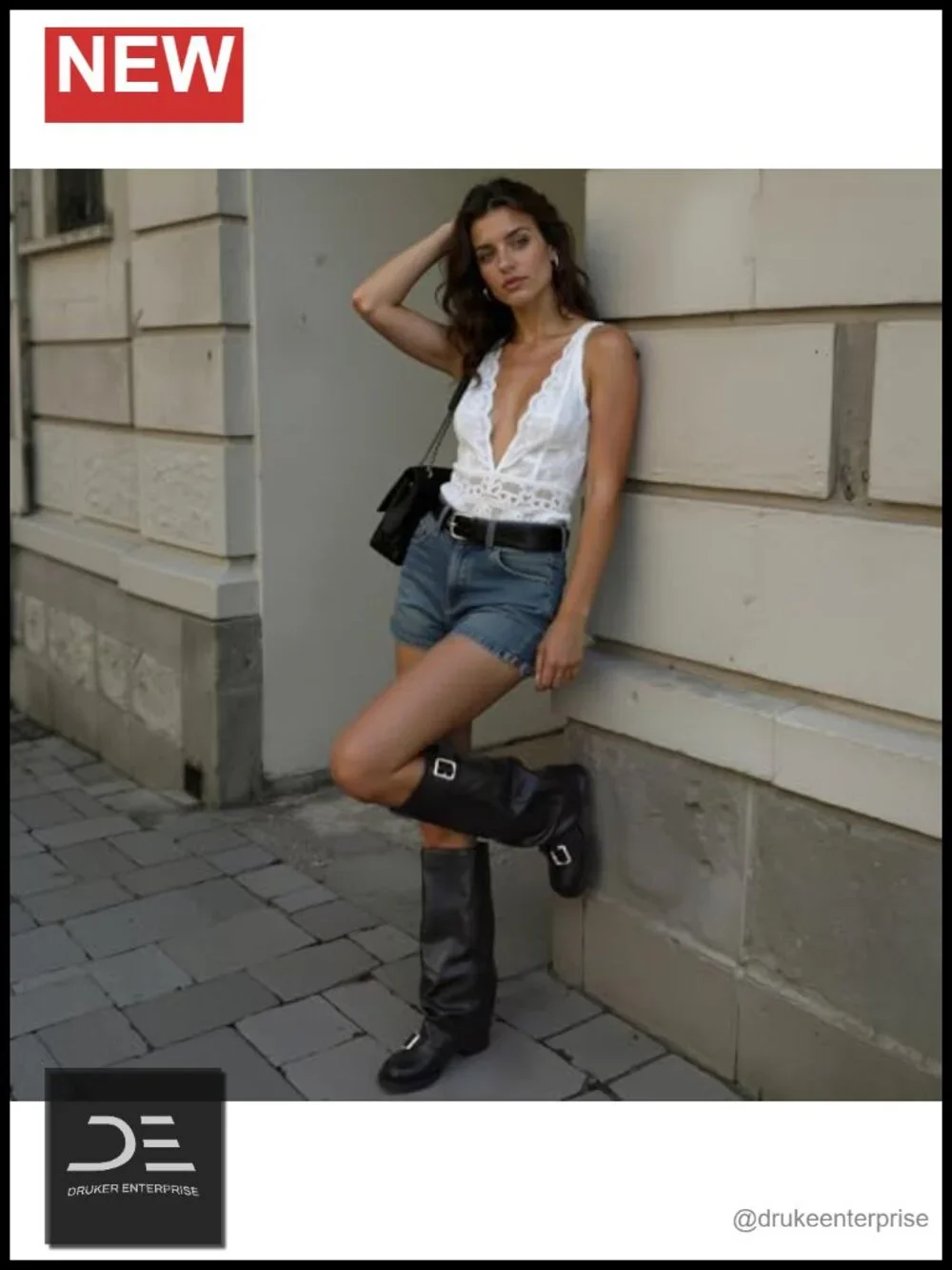 Fold Over Knee High Boots Women Slouchy Chunky Heel Pull On Buckle